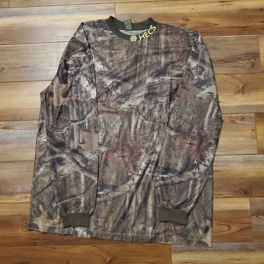 HECS Stealthscreen Mossy Oak Camo Long Sleeve Hunting Shirt Men 2XL Carbon Fiber